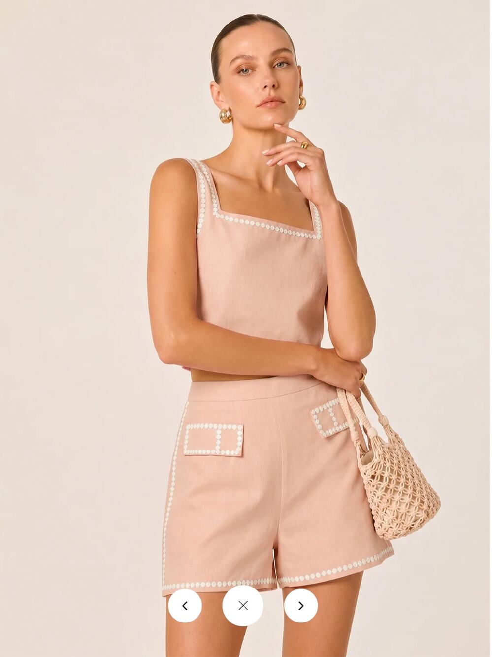NWT Commense Square Neck Embroidered Top & Shorts Set Sz M